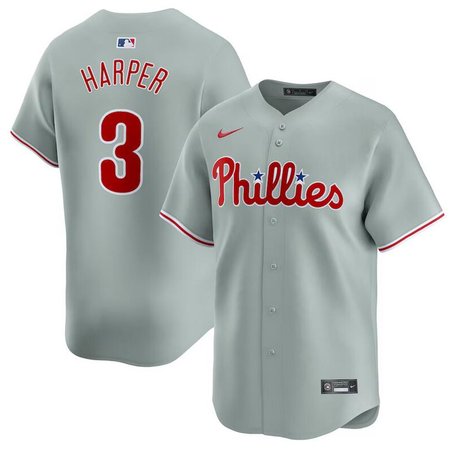 Men's Philadelphia Phillies #3 Bryce Harper 2020 Grey Cool Base Stitched MLB Jersey