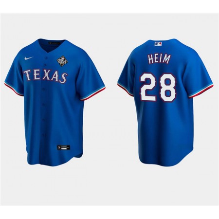 Men's Texas Rangers #28 Jonah Heim Royal 2023 World Series Stitched Baseball Jersey
