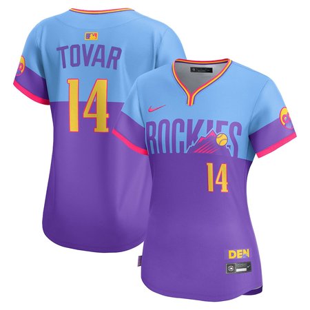 Women's Colorado Rockies #14 Ezequiel Tovar Nike Purple/Light Blue 2025 City Connect Elite Player Jersey