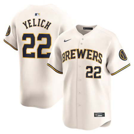 Men's Milwaukee Brewers #22 Christian Yelich Nike Cream Home Limited Player Jersey