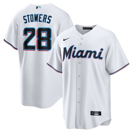 Men's Miami Marlins #28 Kyle Stowers Nike White Home Replica Jersey