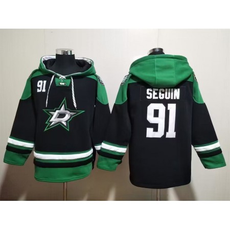 Men's Dallas Stars #91 Tyler Seguin Black Green Lace-Up Pullover Hoodie
